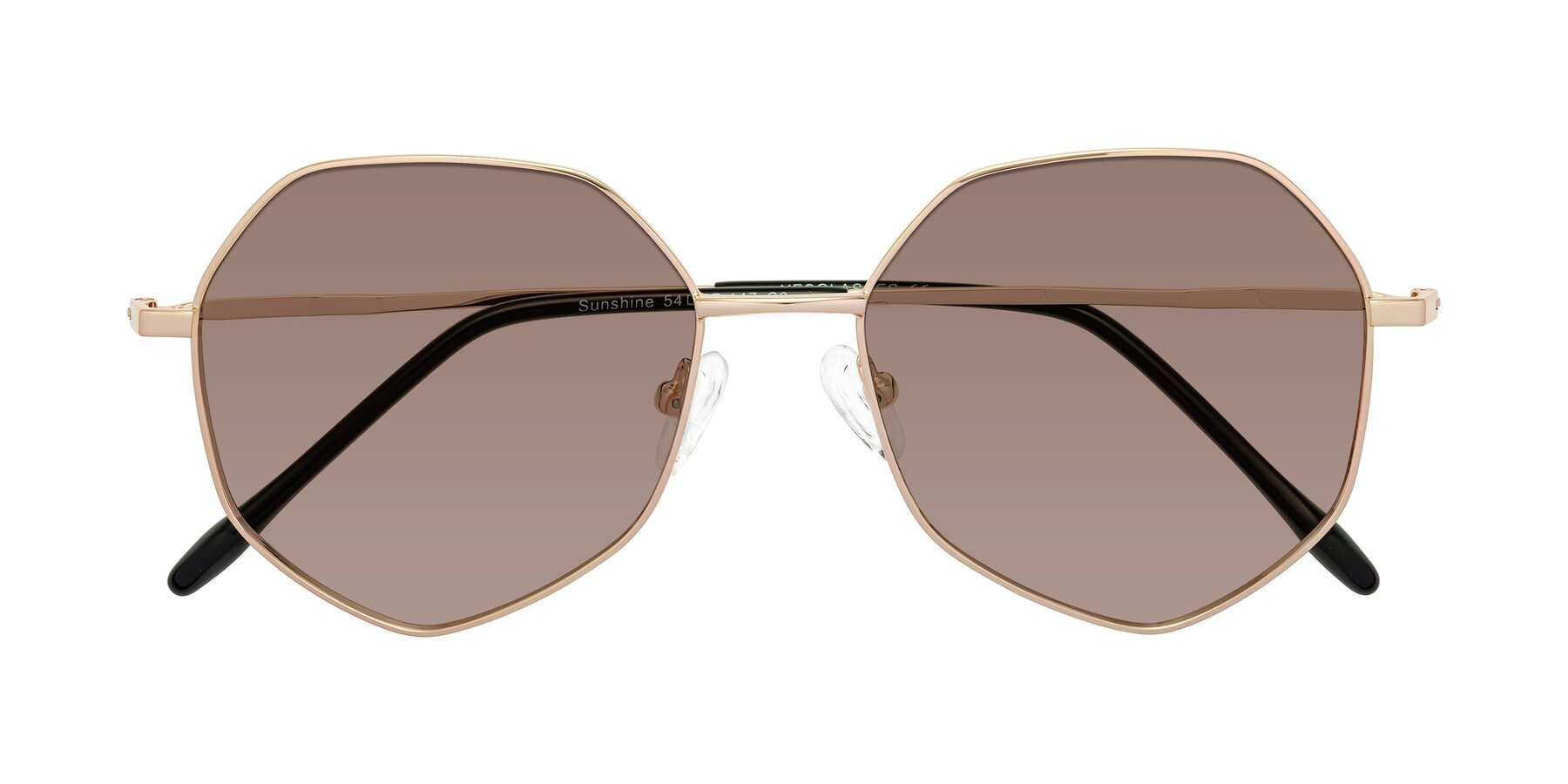 Folded Front of Sunshine in Rose Gold with Medium Brown Tinted Lenses