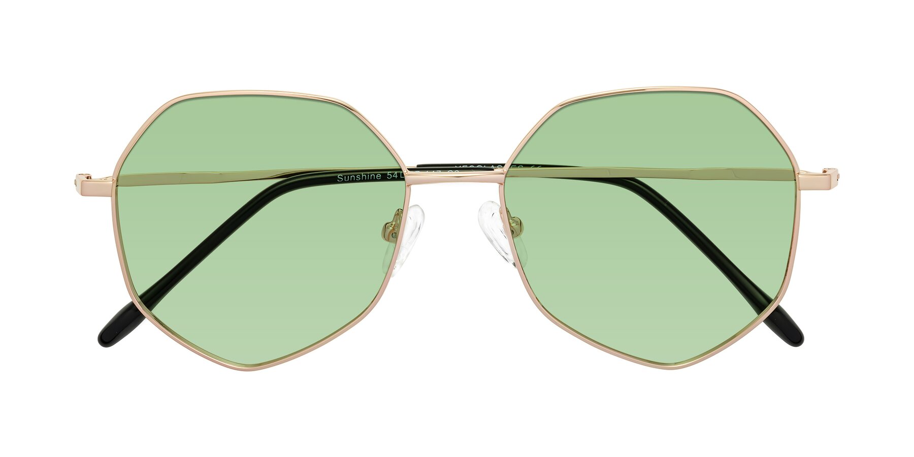Folded Front of Sunshine in Rose Gold with Medium Green Tinted Lenses