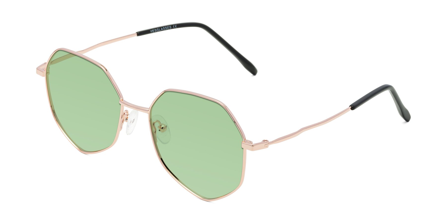 Angle of Sunshine in Rose Gold with Medium Green Tinted Lenses