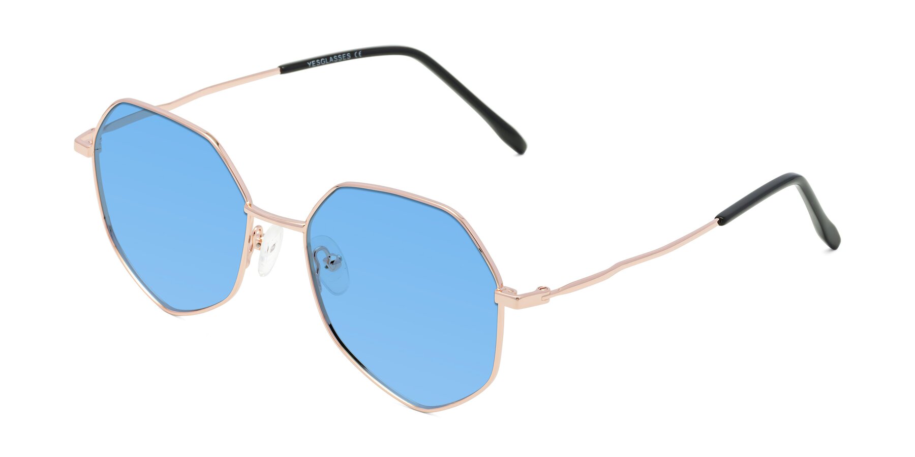 Angle of Sunshine in Rose Gold with Medium Blue Tinted Lenses