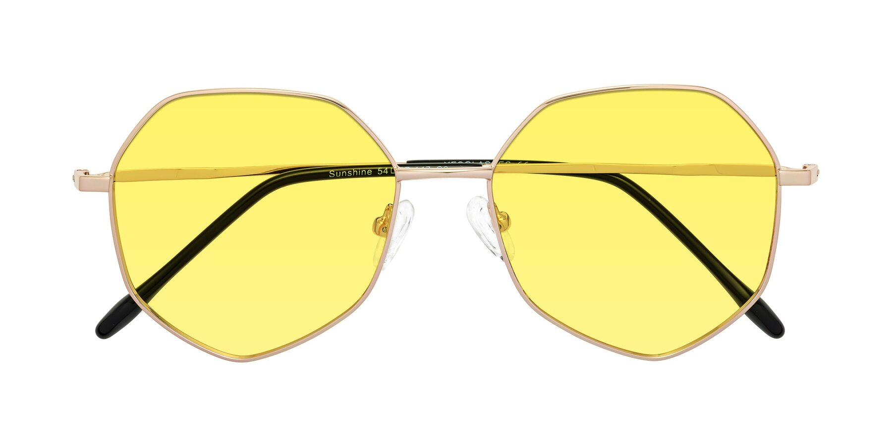 Folded Front of Sunshine in Rose Gold with Medium Yellow Tinted Lenses