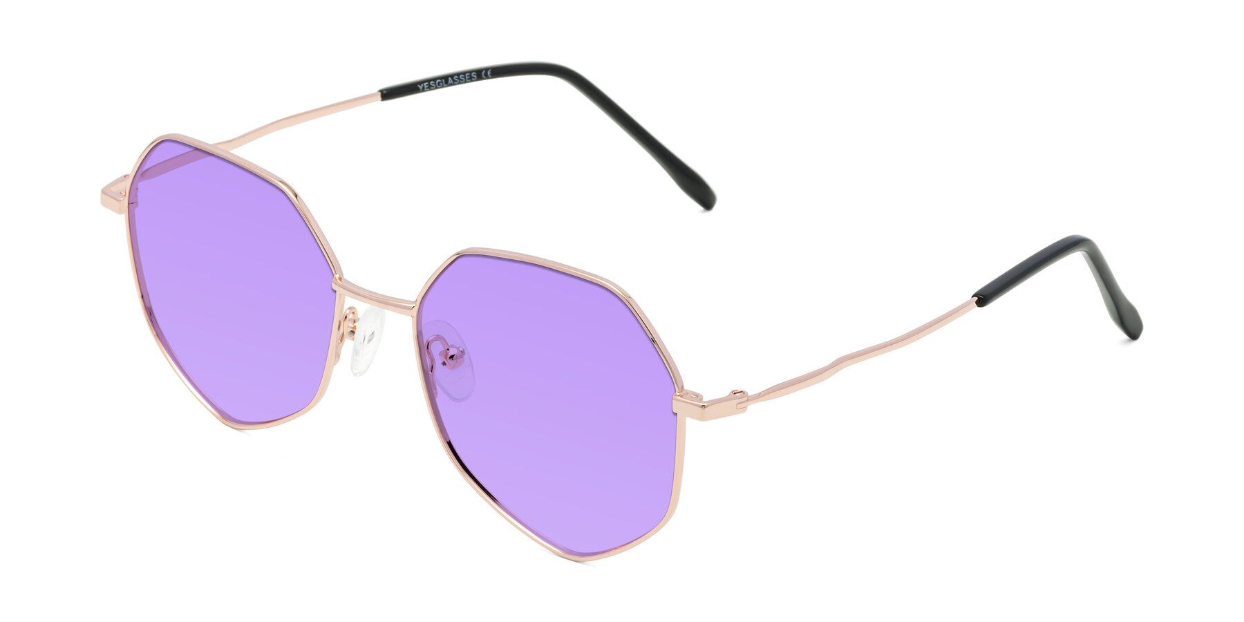 Angle of Sunshine in Rose Gold with Medium Purple Tinted Lenses