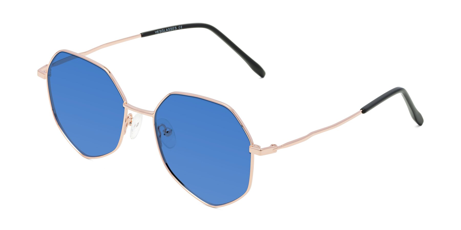 Angle of Sunshine in Rose Gold with Blue Tinted Lenses