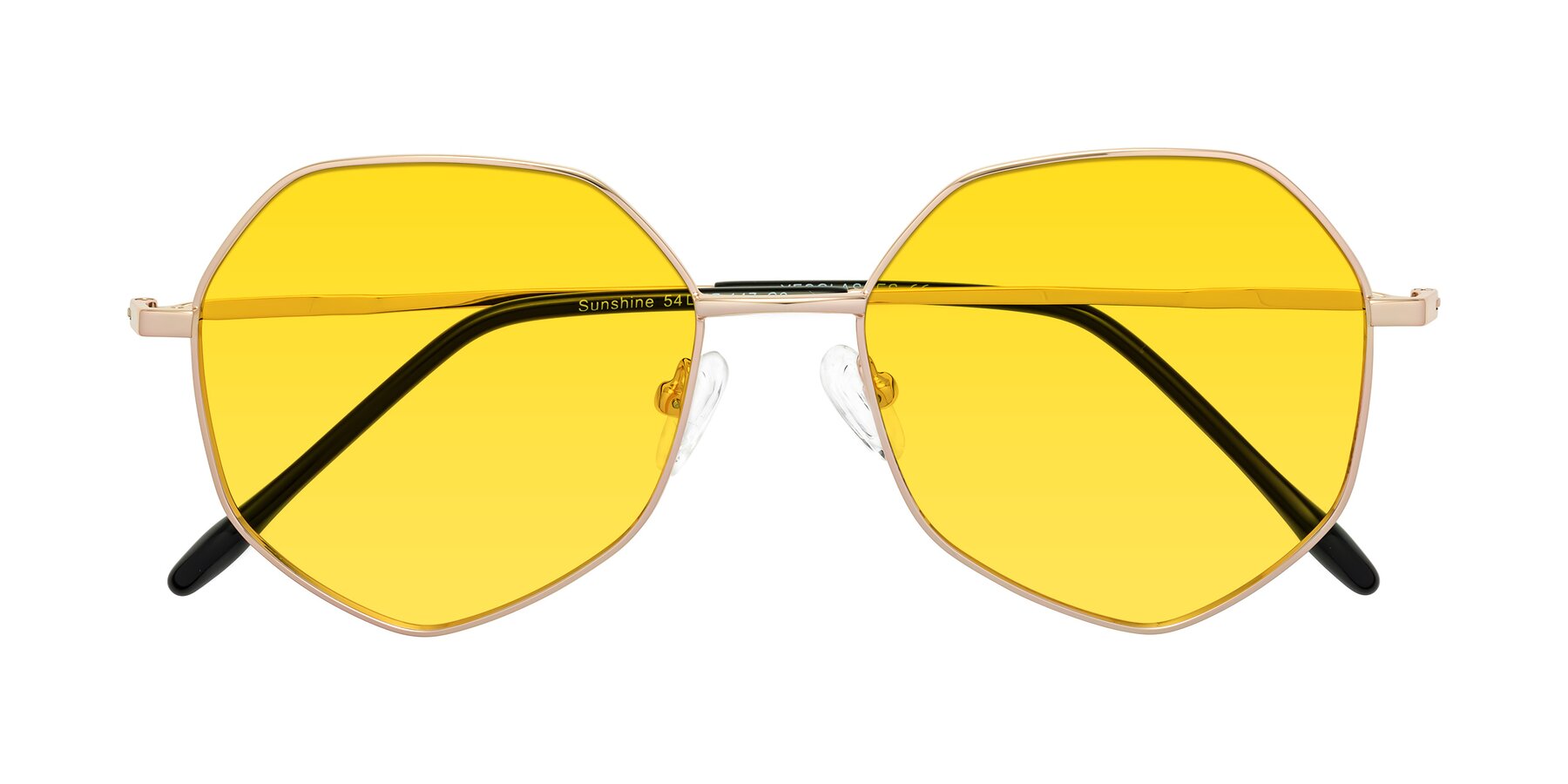 Folded Front of Sunshine in Rose Gold with Yellow Tinted Lenses