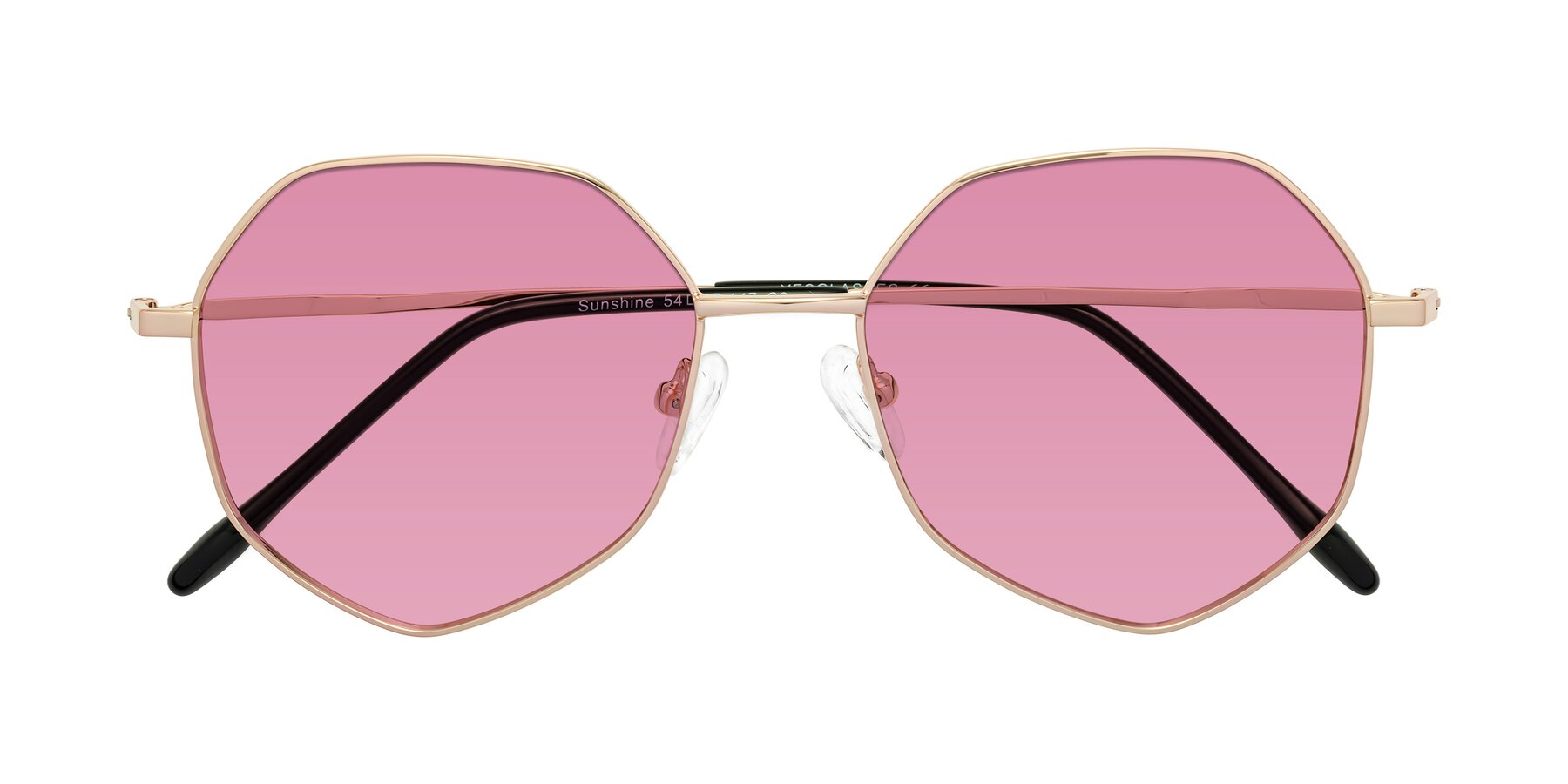 Folded Front of Sunshine in Rose Gold with Medium Wine Tinted Lenses