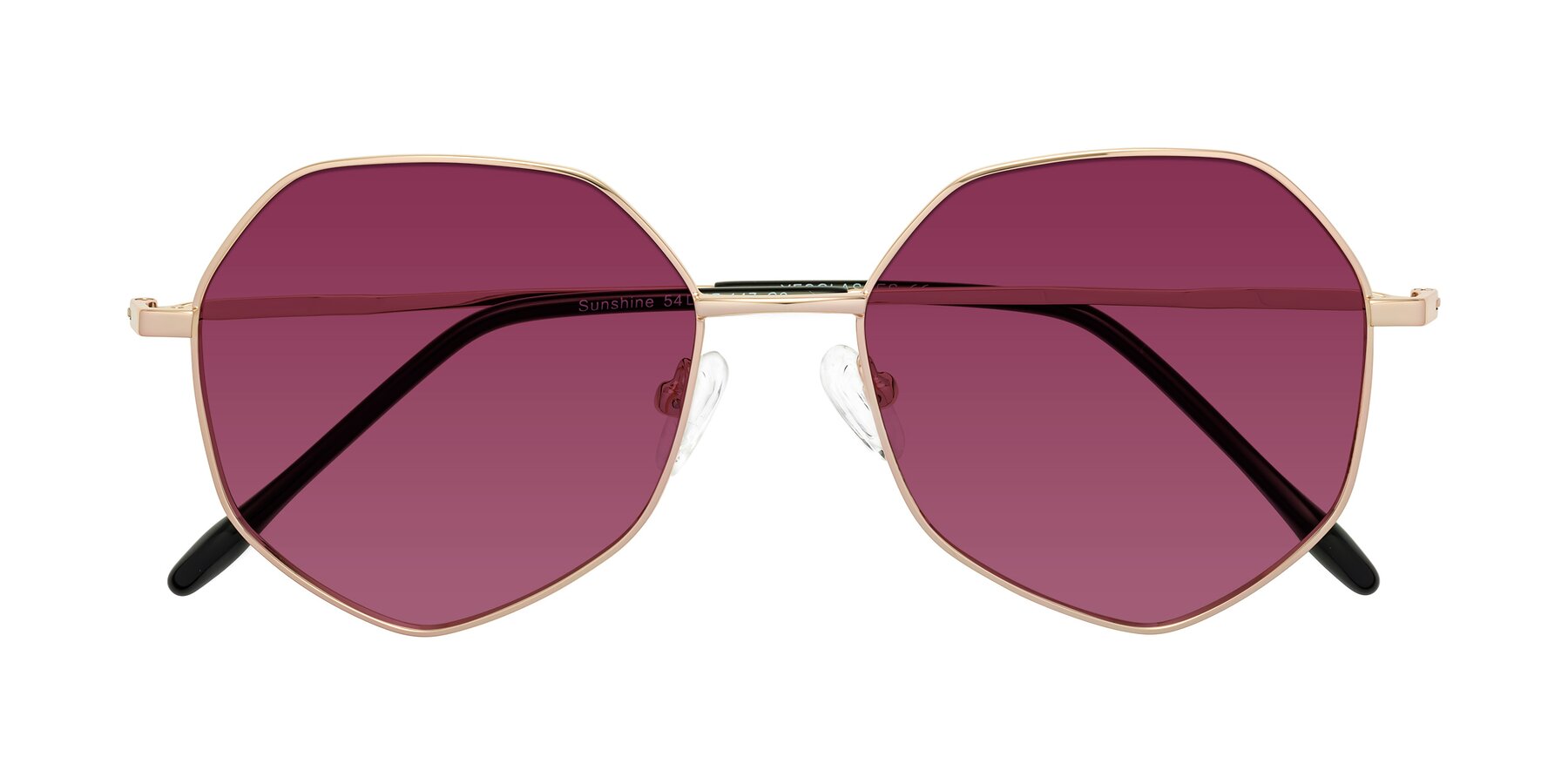 Folded Front of Sunshine in Rose Gold with Wine Tinted Lenses