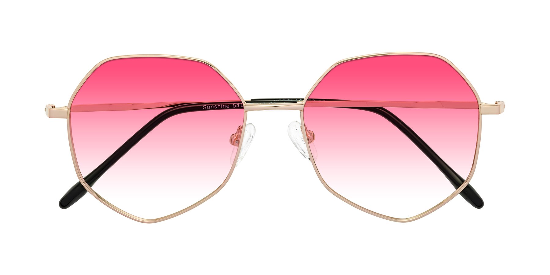 Folded Front of Sunshine in Rose Gold with Pink Gradient Lenses