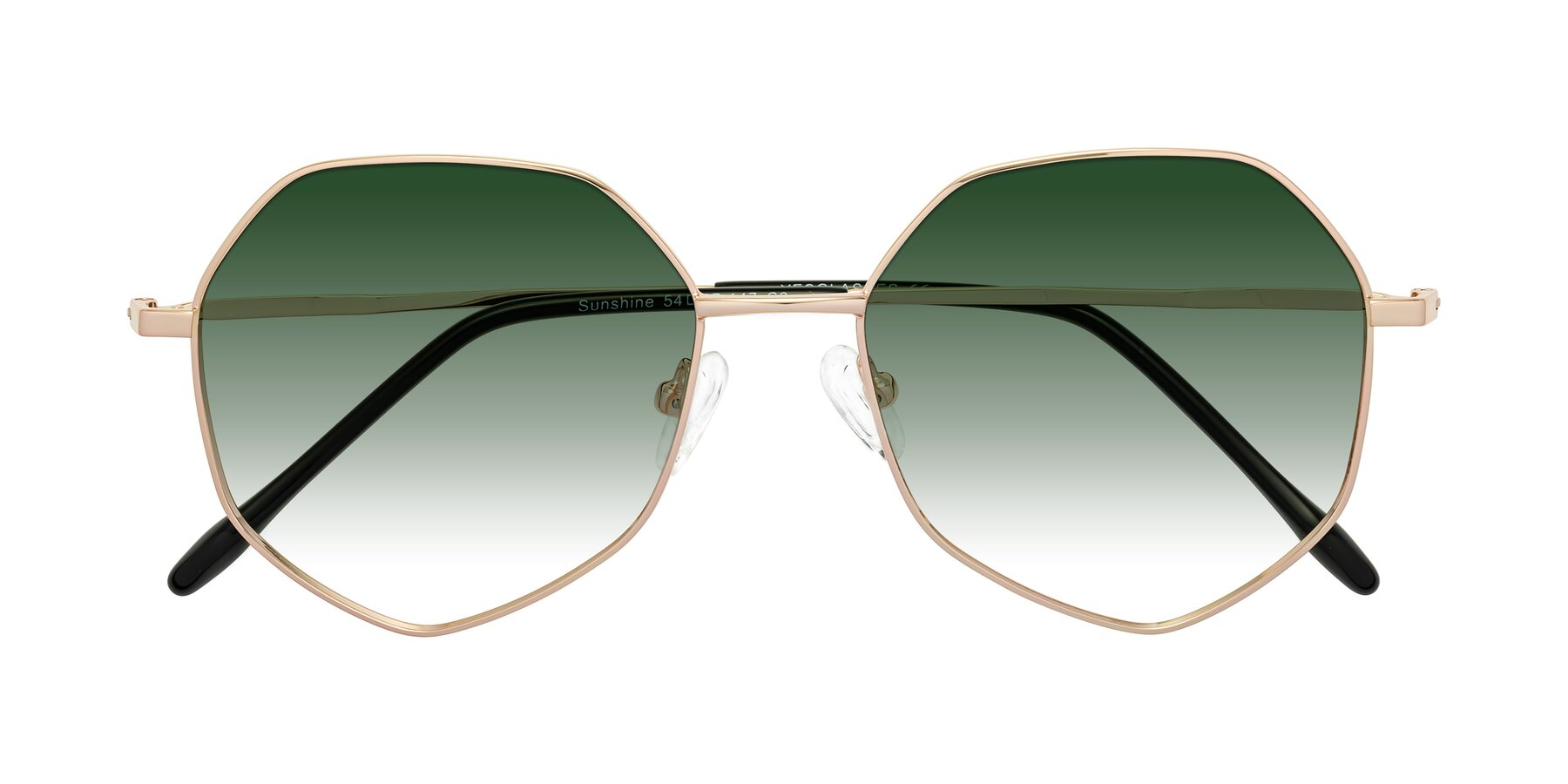 Folded Front of Sunshine in Rose Gold with Green Gradient Lenses