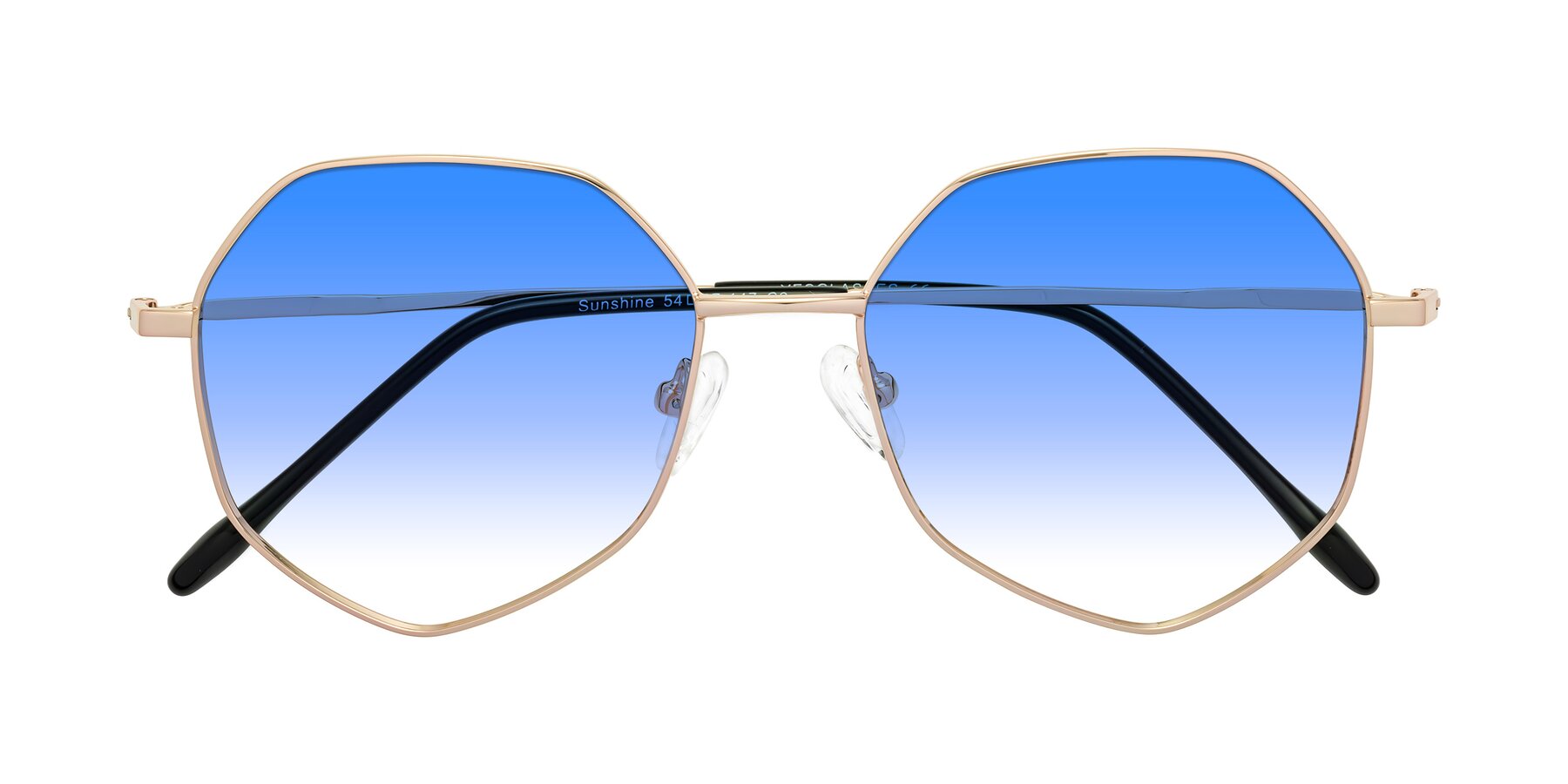 Folded Front of Sunshine in Rose Gold with Blue Gradient Lenses