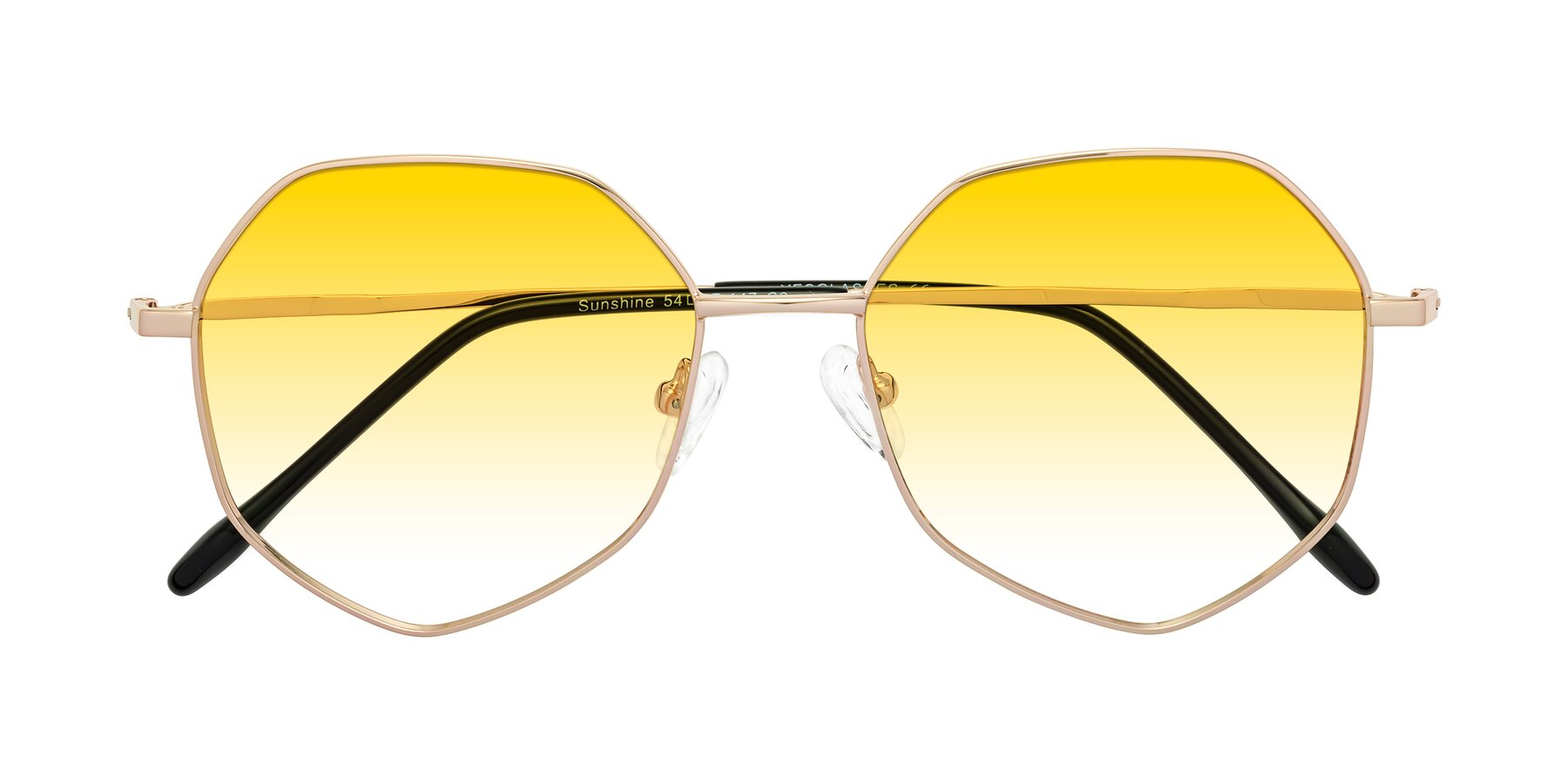 Folded Front of Sunshine in Rose Gold with Yellow Gradient Lenses