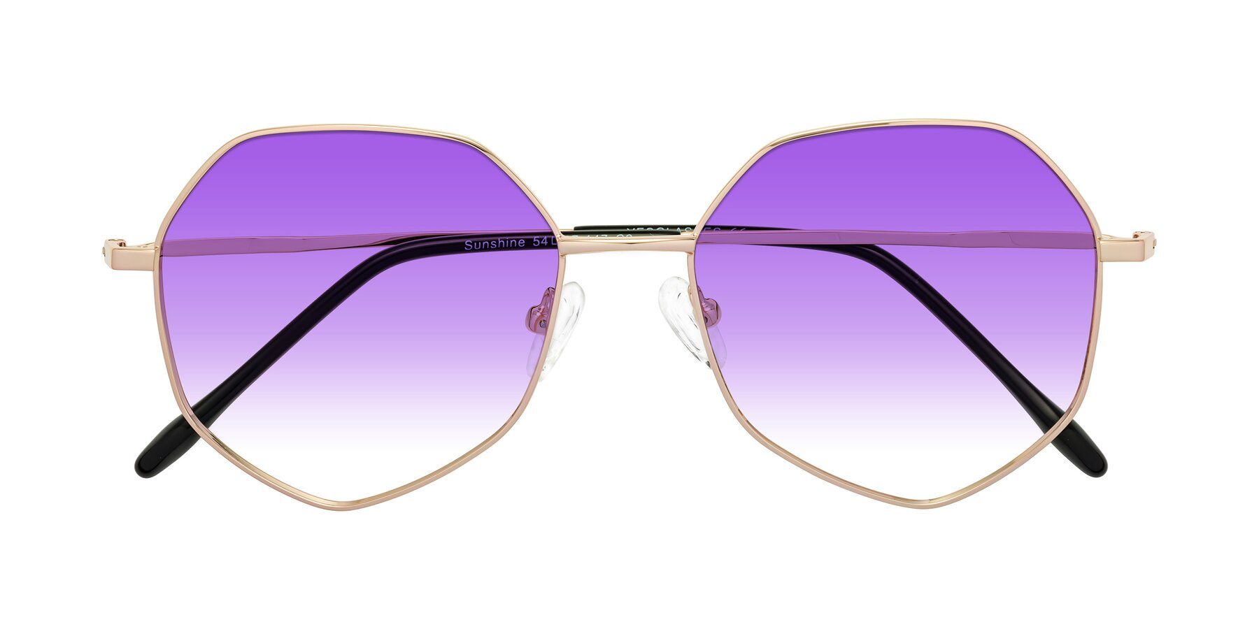 Folded Front of Sunshine in Rose Gold with Purple Gradient Lenses