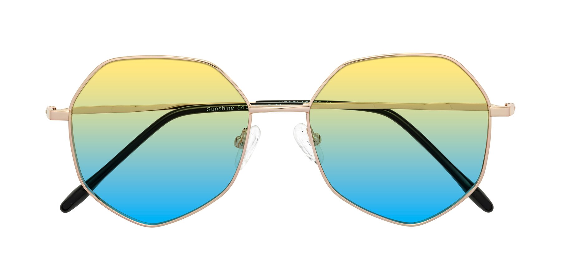 Folded Front of Sunshine in Rose Gold with Yellow / Blue Gradient Lenses
