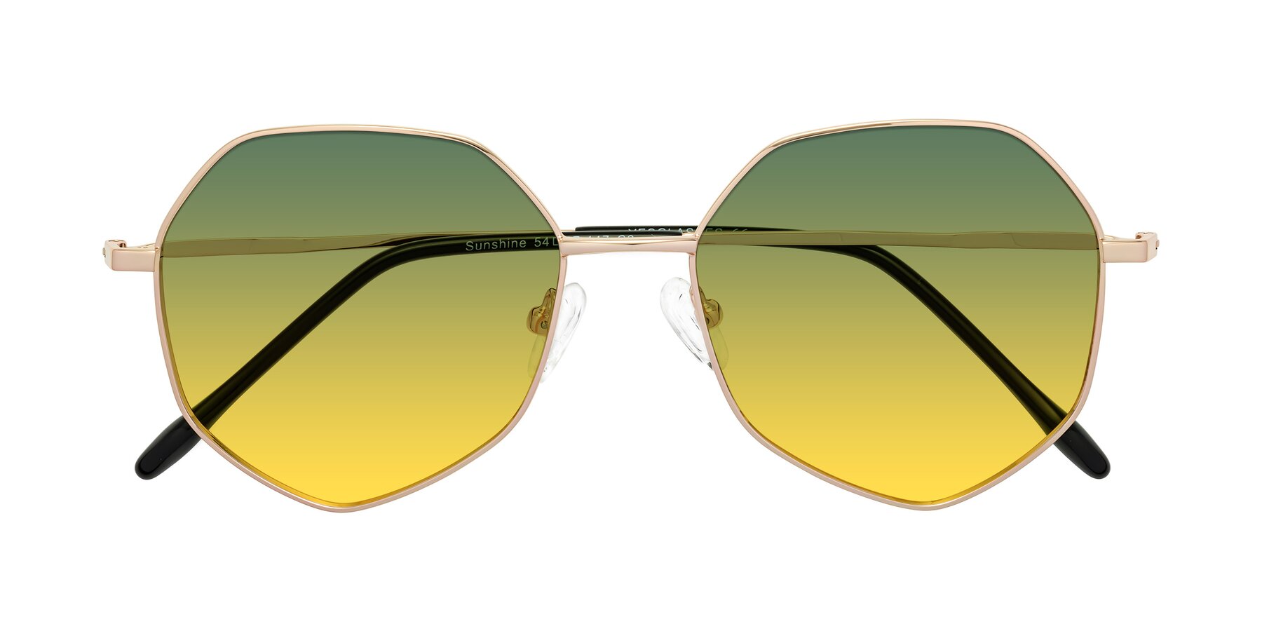 Folded Front of Sunshine in Rose Gold with Green / Yellow Gradient Lenses