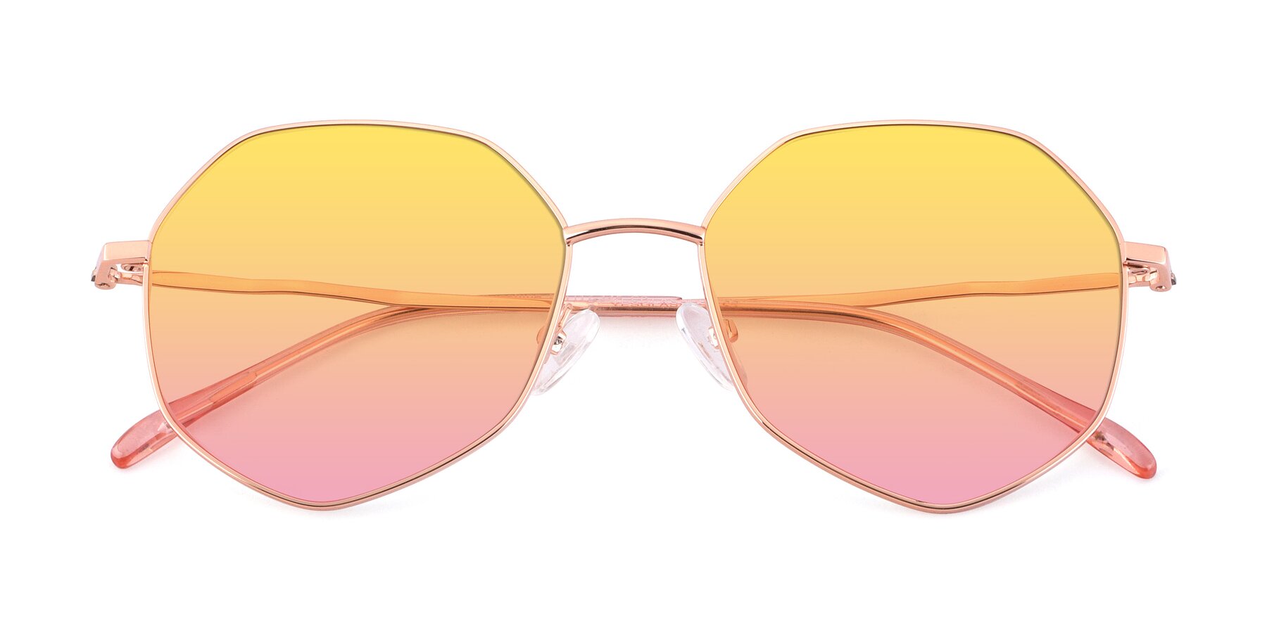 Folded Front of Sunshine in Rose Gold with Yellow / Pink Gradient Lenses
