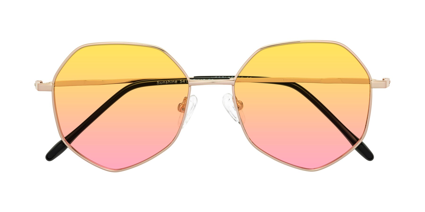 Folded Front of Sunshine in Rose Gold with Yellow / Pink Gradient Lenses