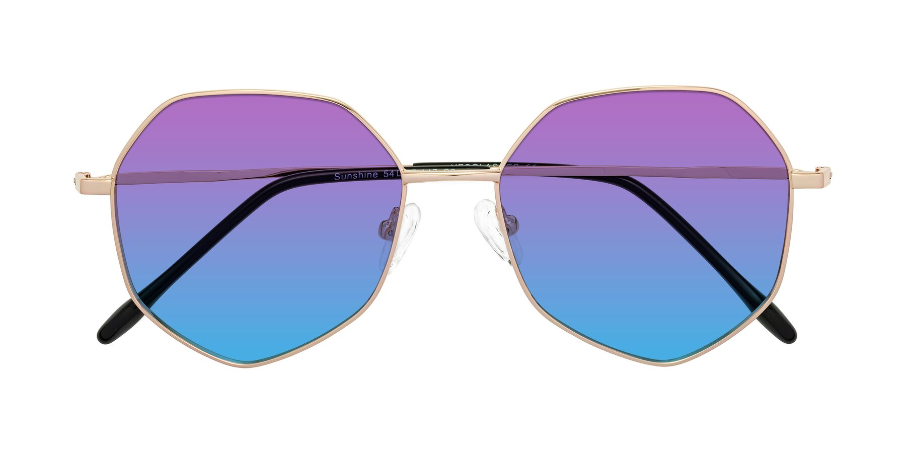 Folded Front of Sunshine in Rose Gold with Purple / Blue Gradient Lenses