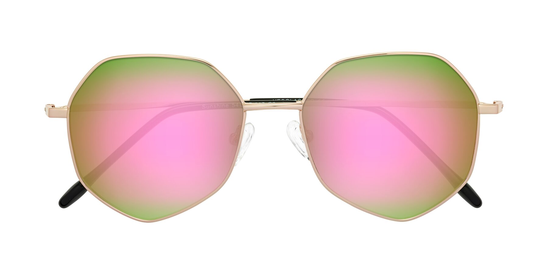 Folded Front of Sunshine in Rose Gold with Pink Mirrored Lenses
