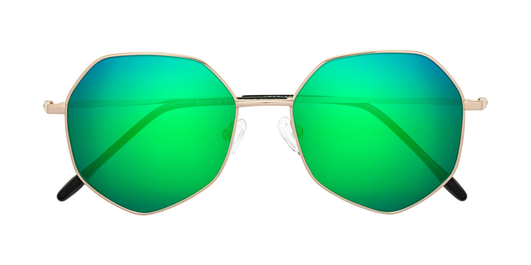 Folded Front of Sunshine in Rose Gold with Green Mirrored Lenses