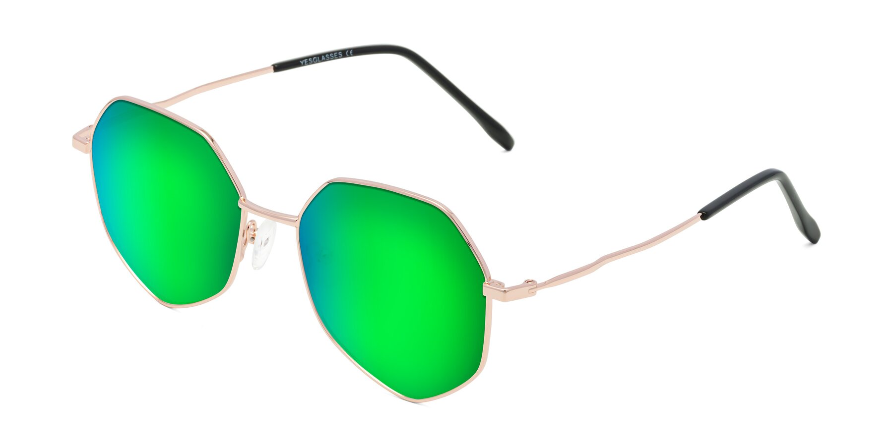 Angle of Sunshine in Rose Gold with Green Mirrored Lenses