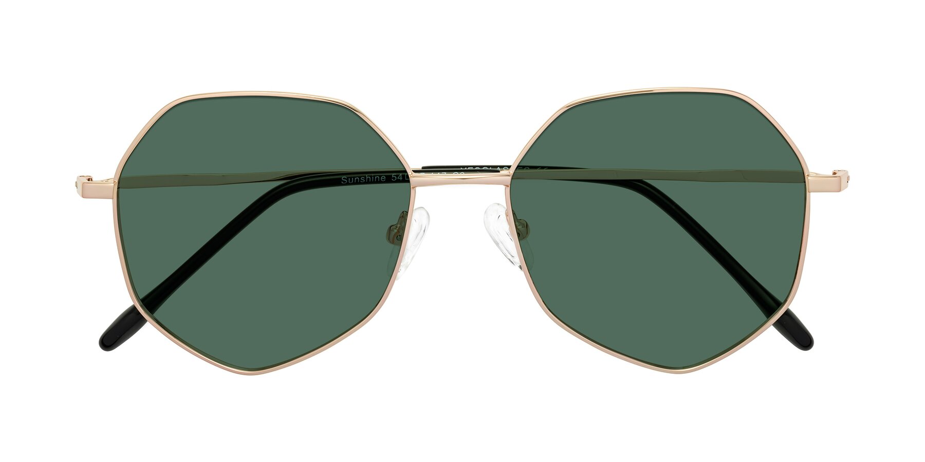 Folded Front of Sunshine in Rose Gold with Green Polarized Lenses