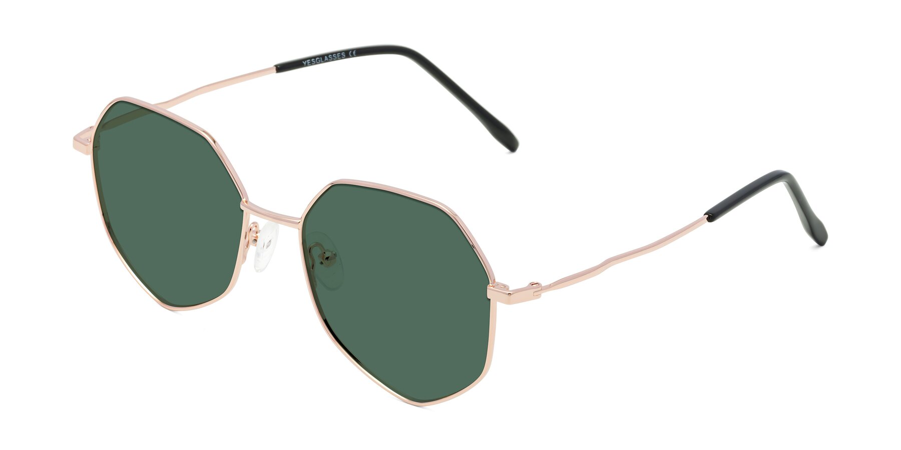Angle of Sunshine in Rose Gold with Green Polarized Lenses