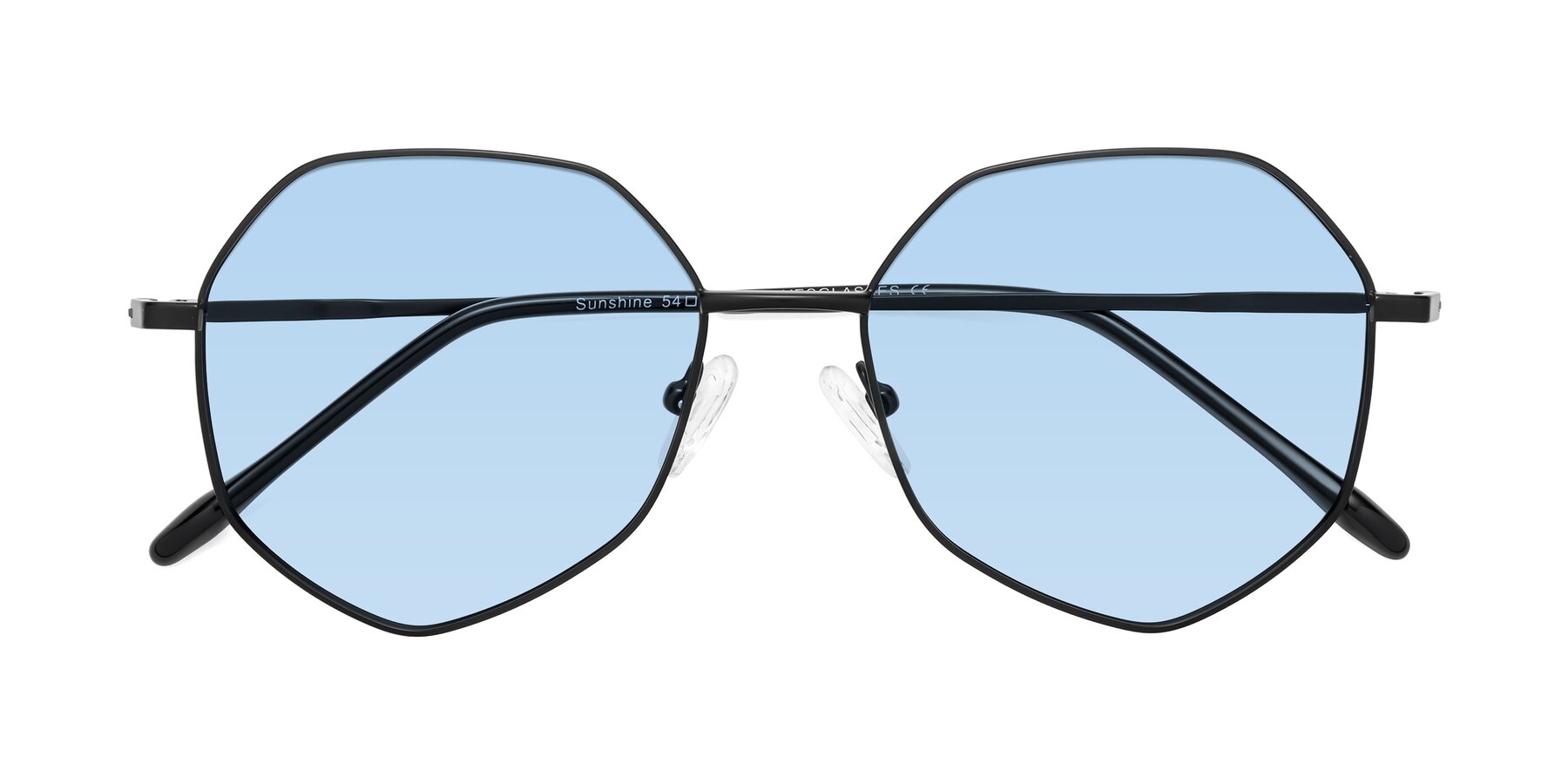 Folded Front of Sunshine in Black with Light Blue Tinted Lenses