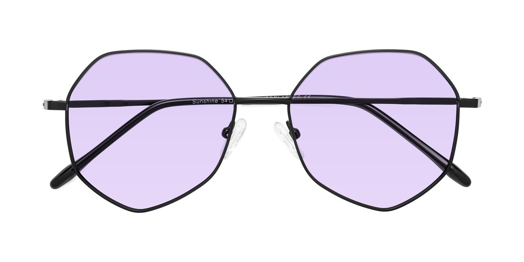 Folded Front of Sunshine in Black with Light Purple Tinted Lenses