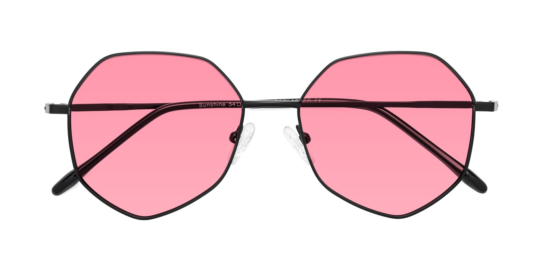 Folded Front of Sunshine in Black with Pink Tinted Lenses