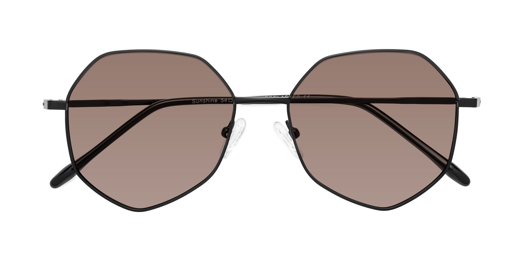 Folded Front of Sunshine in Black with Medium Brown Tinted Lenses
