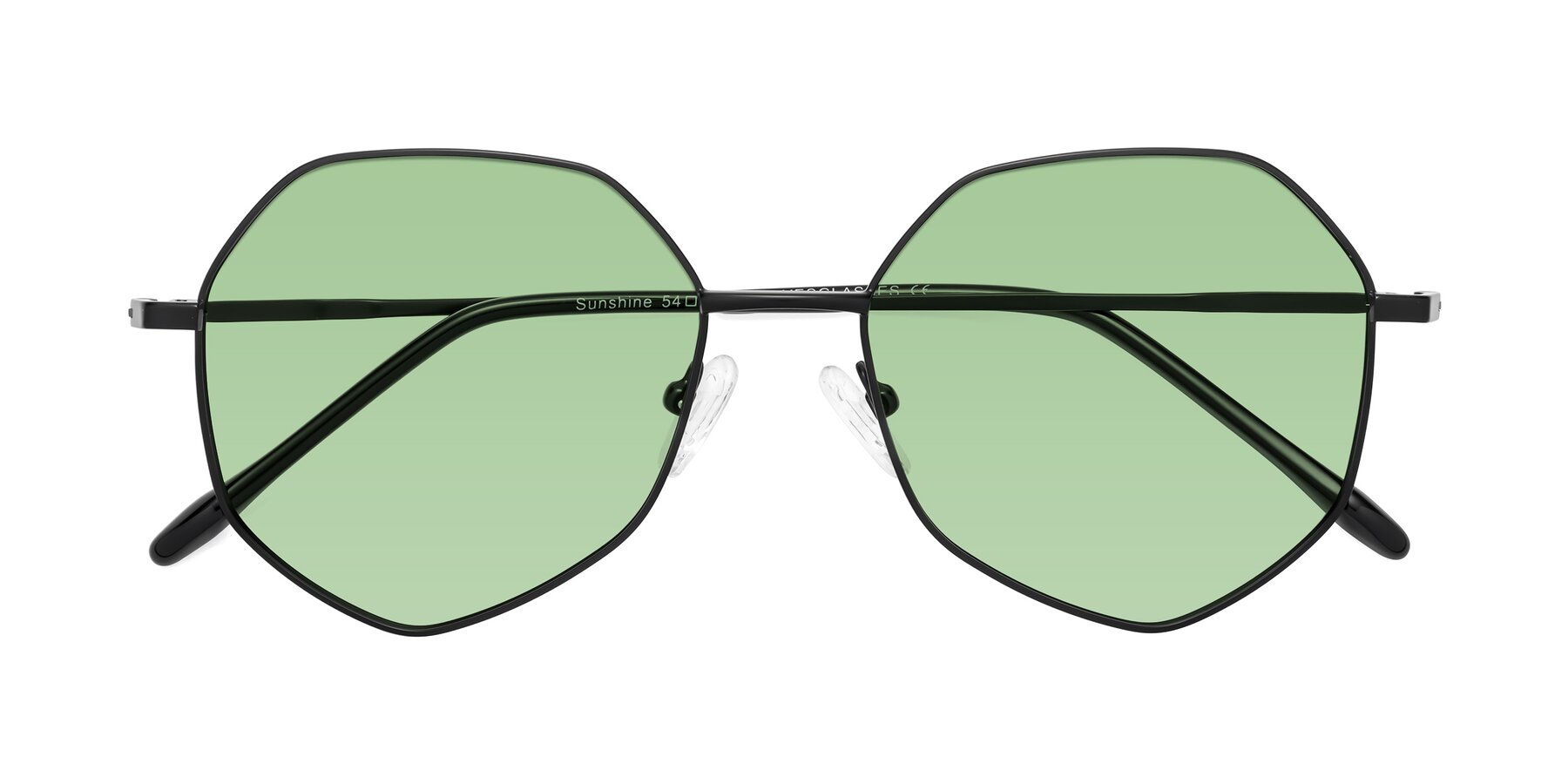 Folded Front of Sunshine in Black with Medium Green Tinted Lenses