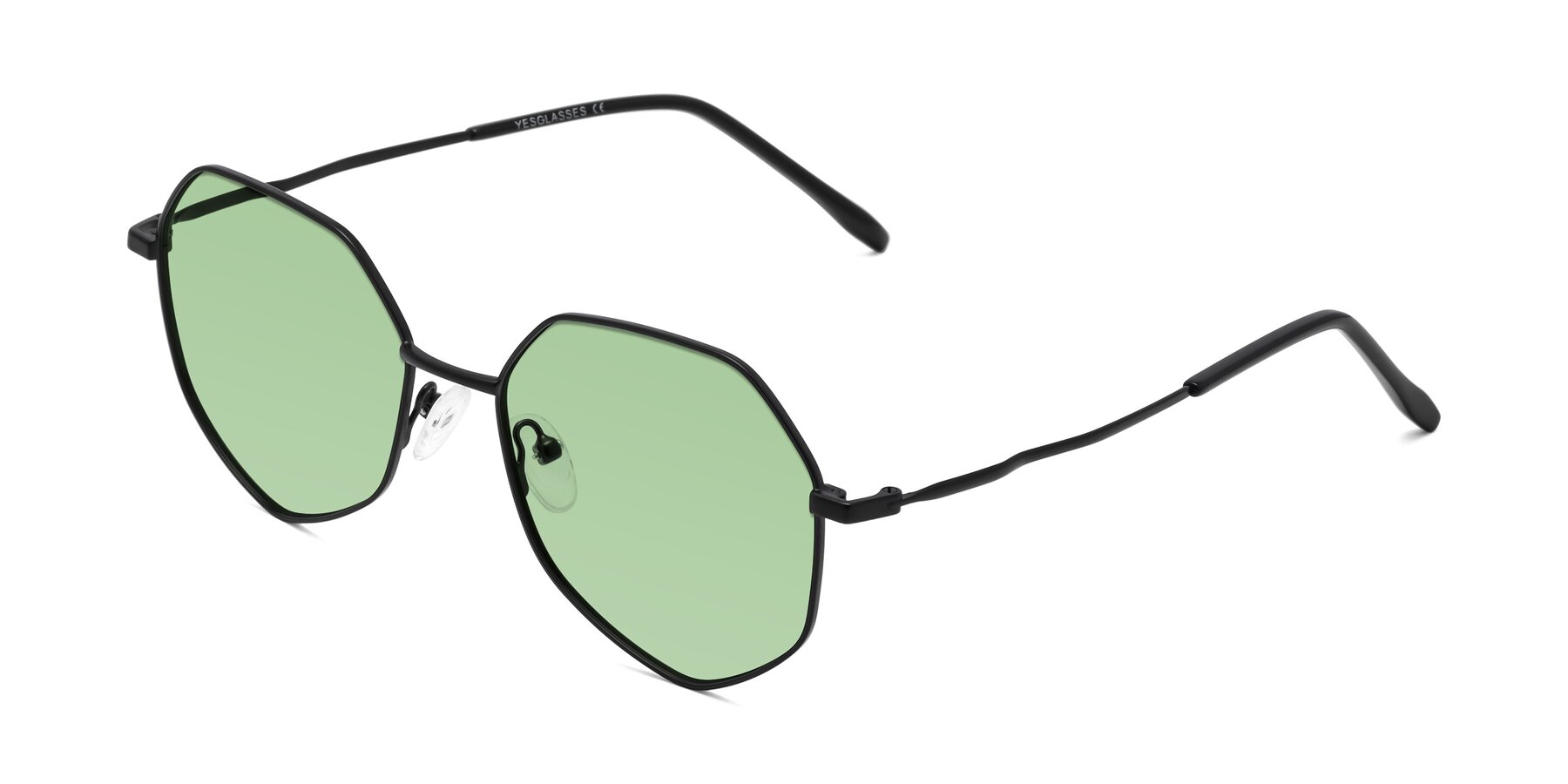 Angle of Sunshine in Black with Medium Green Tinted Lenses