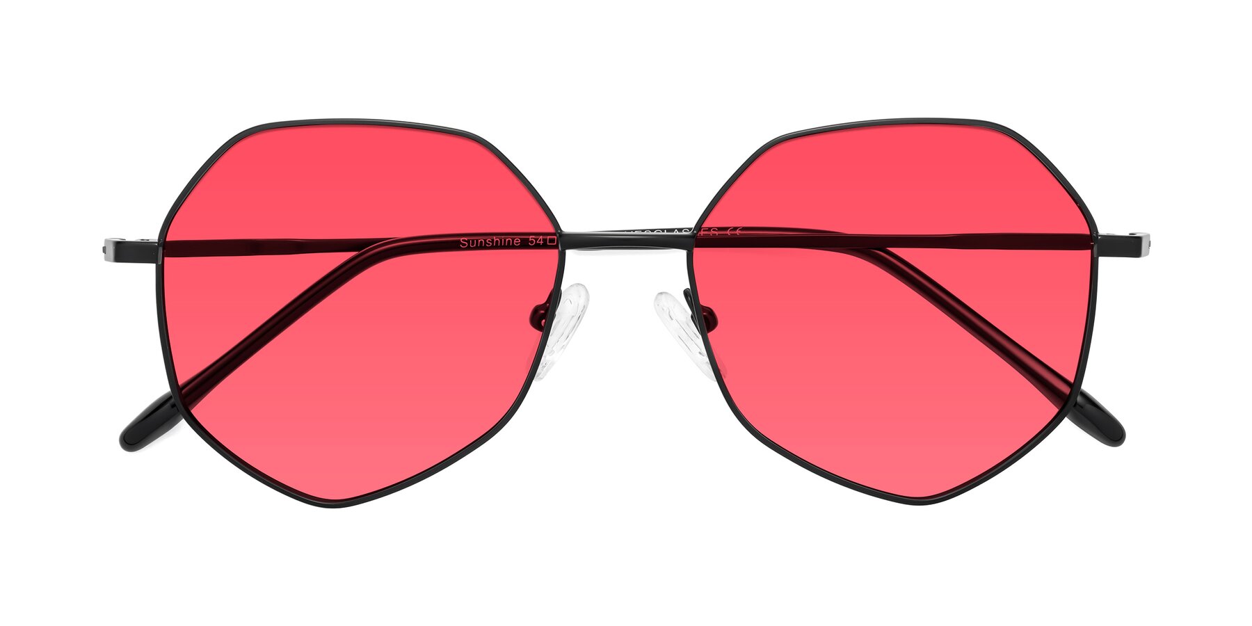 Folded Front of Sunshine in Black with Red Tinted Lenses