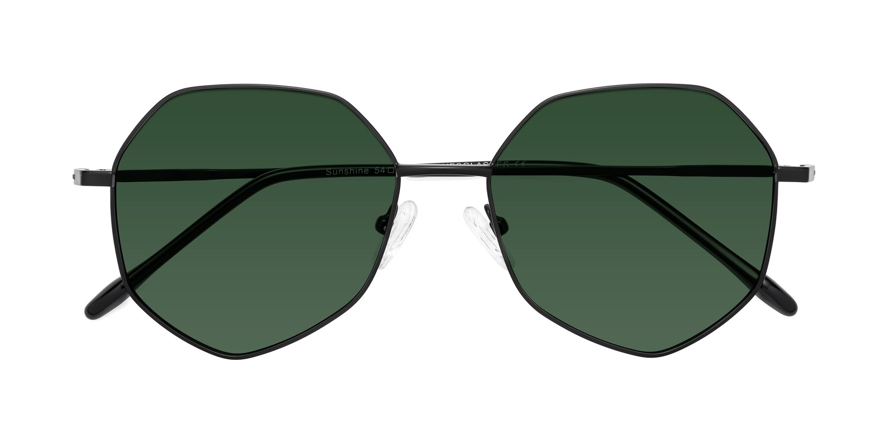 Folded Front of Sunshine in Black with Green Tinted Lenses