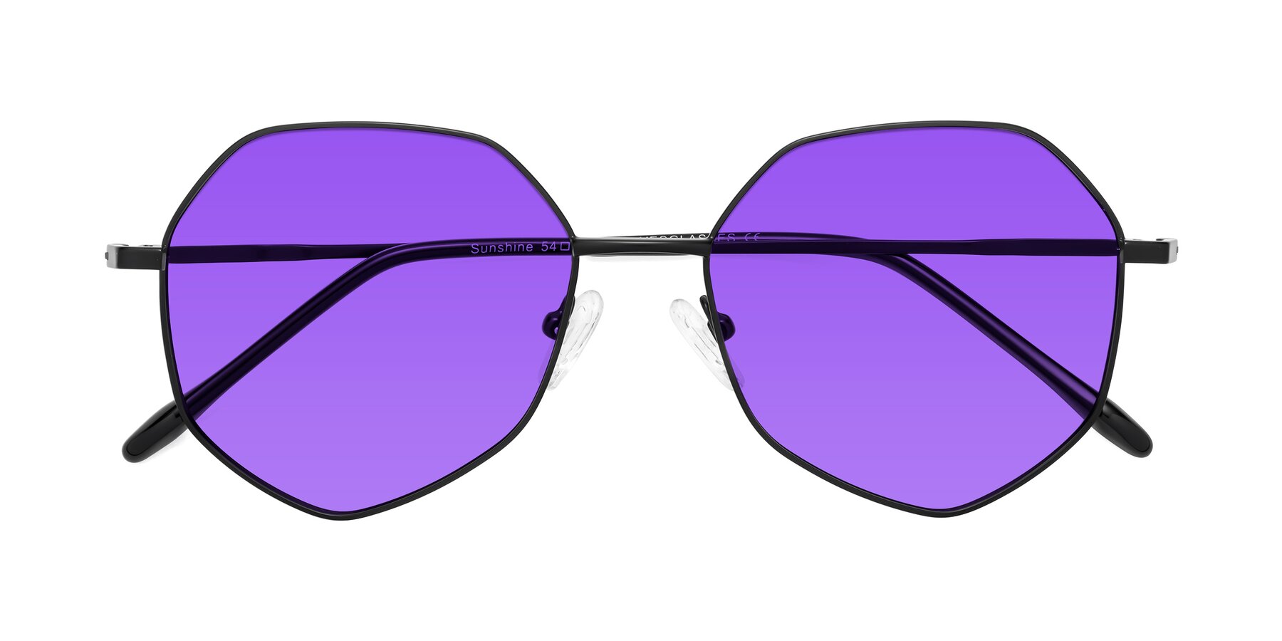 Folded Front of Sunshine in Black with Purple Tinted Lenses