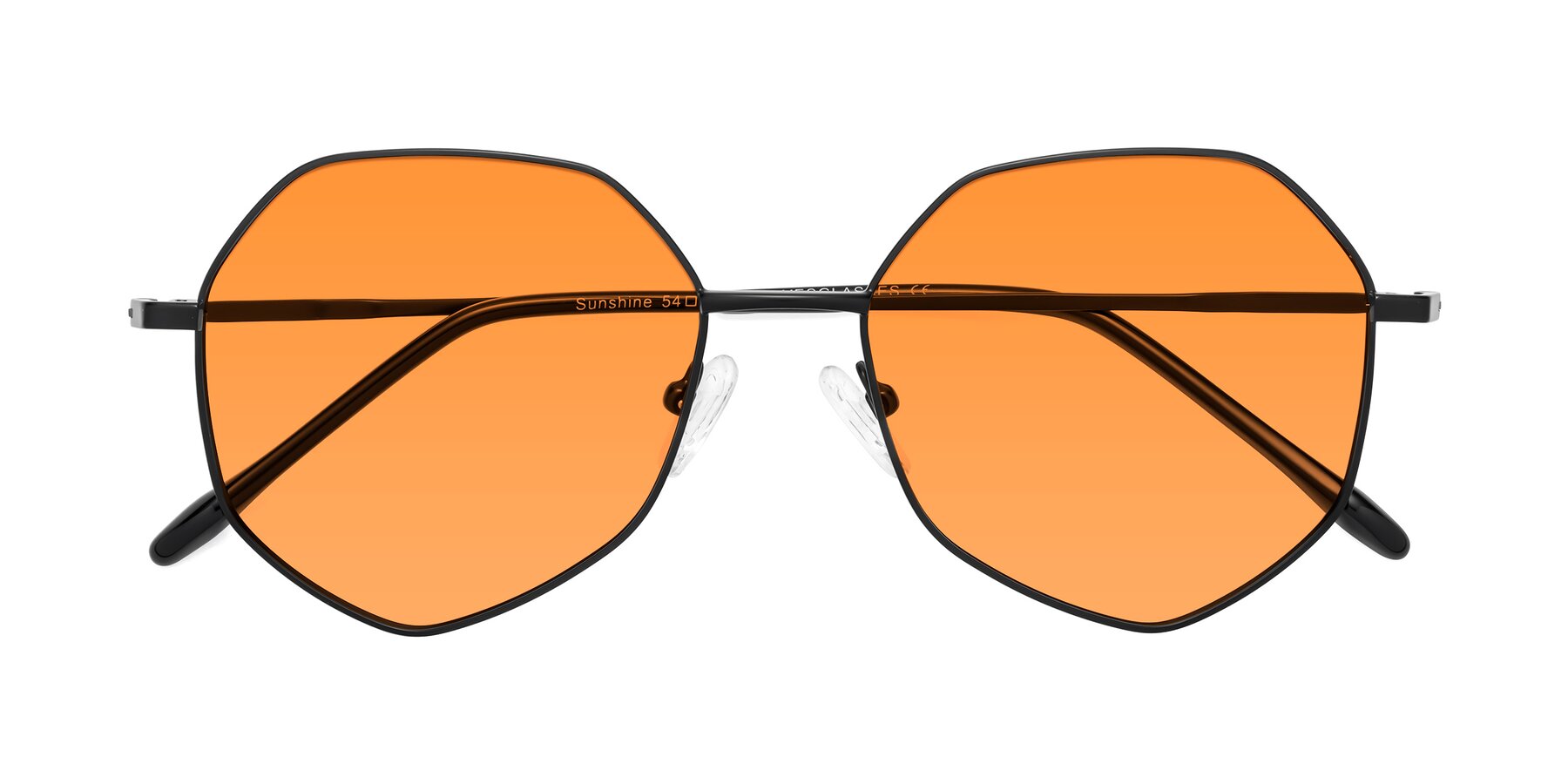 Folded Front of Sunshine in Black with Orange Tinted Lenses