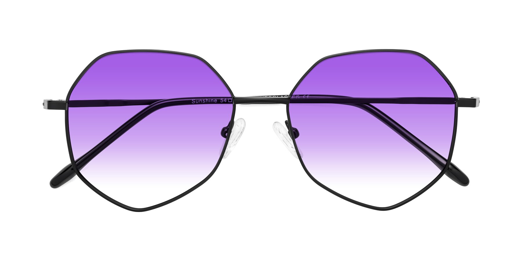 Folded Front of Sunshine in Black with Purple Gradient Lenses