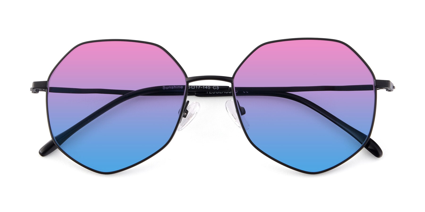 Folded Front of Sunshine in Black with Pink / Blue Gradient Lenses