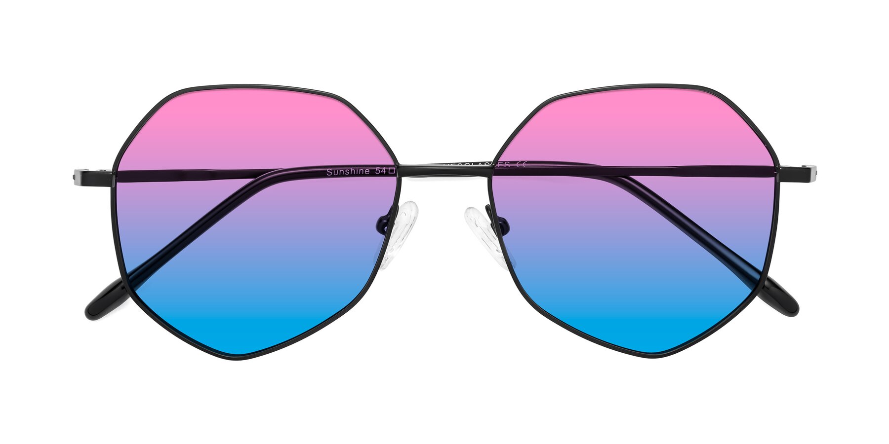 Folded Front of Sunshine in Black with Pink / Blue Gradient Lenses