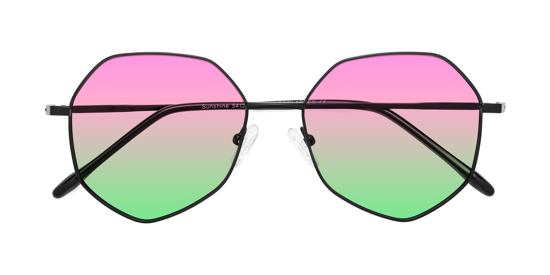 Folded Front of Sunshine in Black with Pink / Green Gradient Lenses