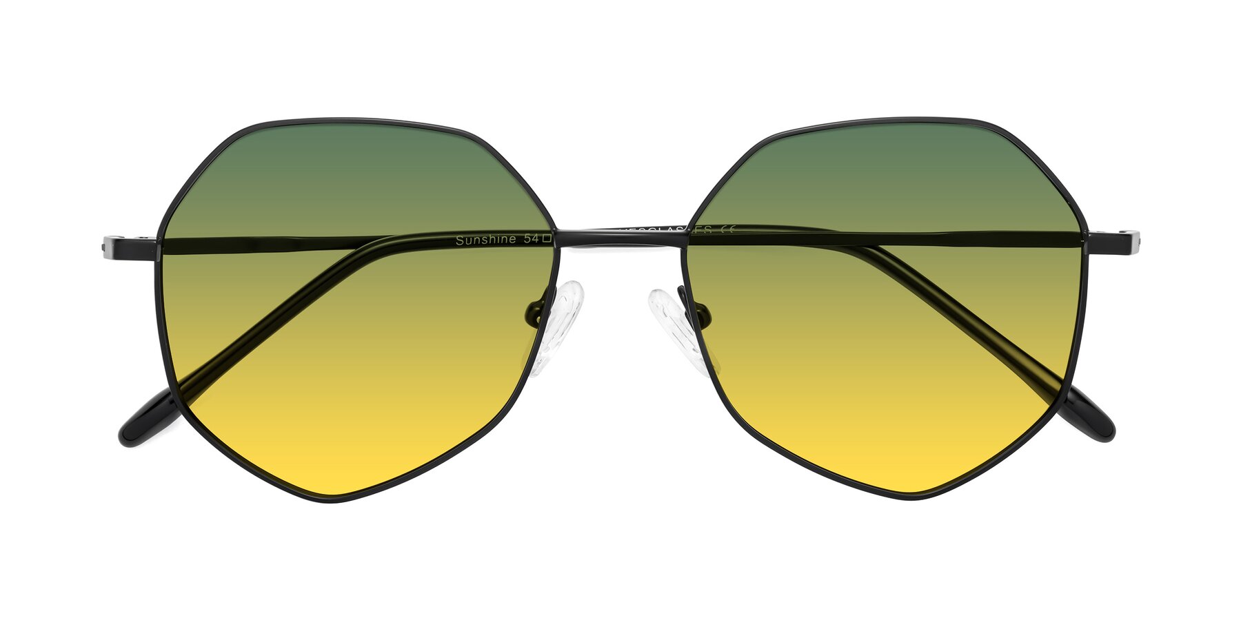 Folded Front of Sunshine in Black with Green / Yellow Gradient Lenses