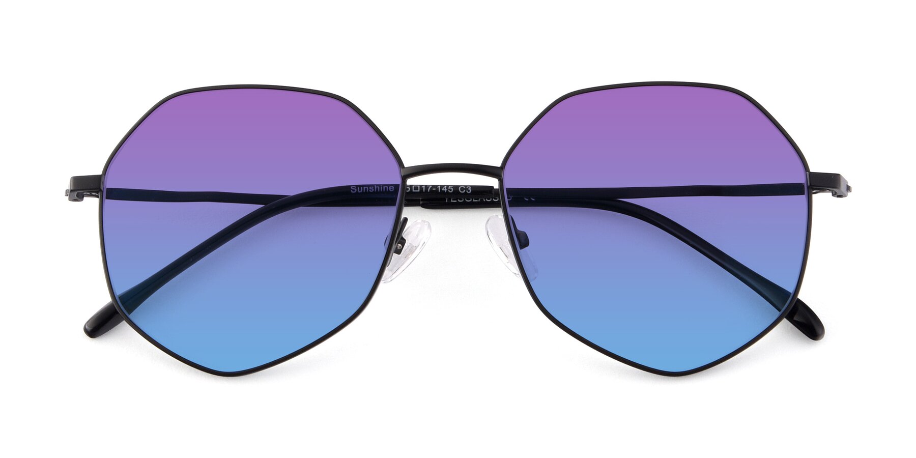 Folded Front of Sunshine in Black with Purple / Blue Gradient Lenses