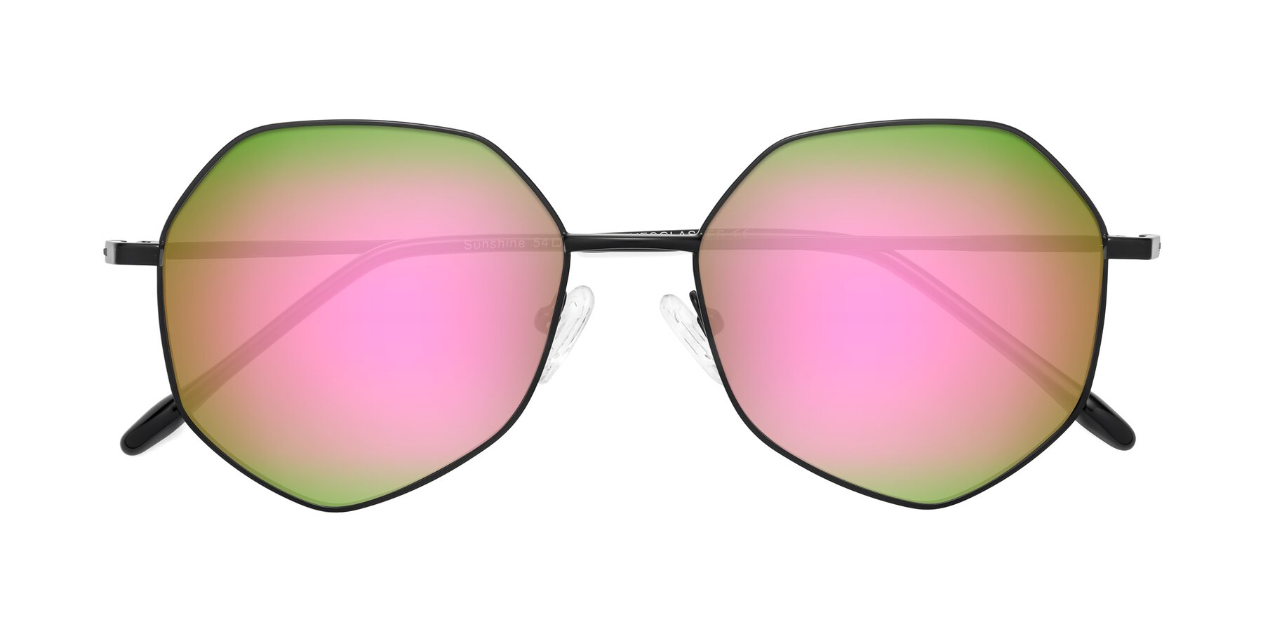 Folded Front of Sunshine in Black with Pink Mirrored Lenses