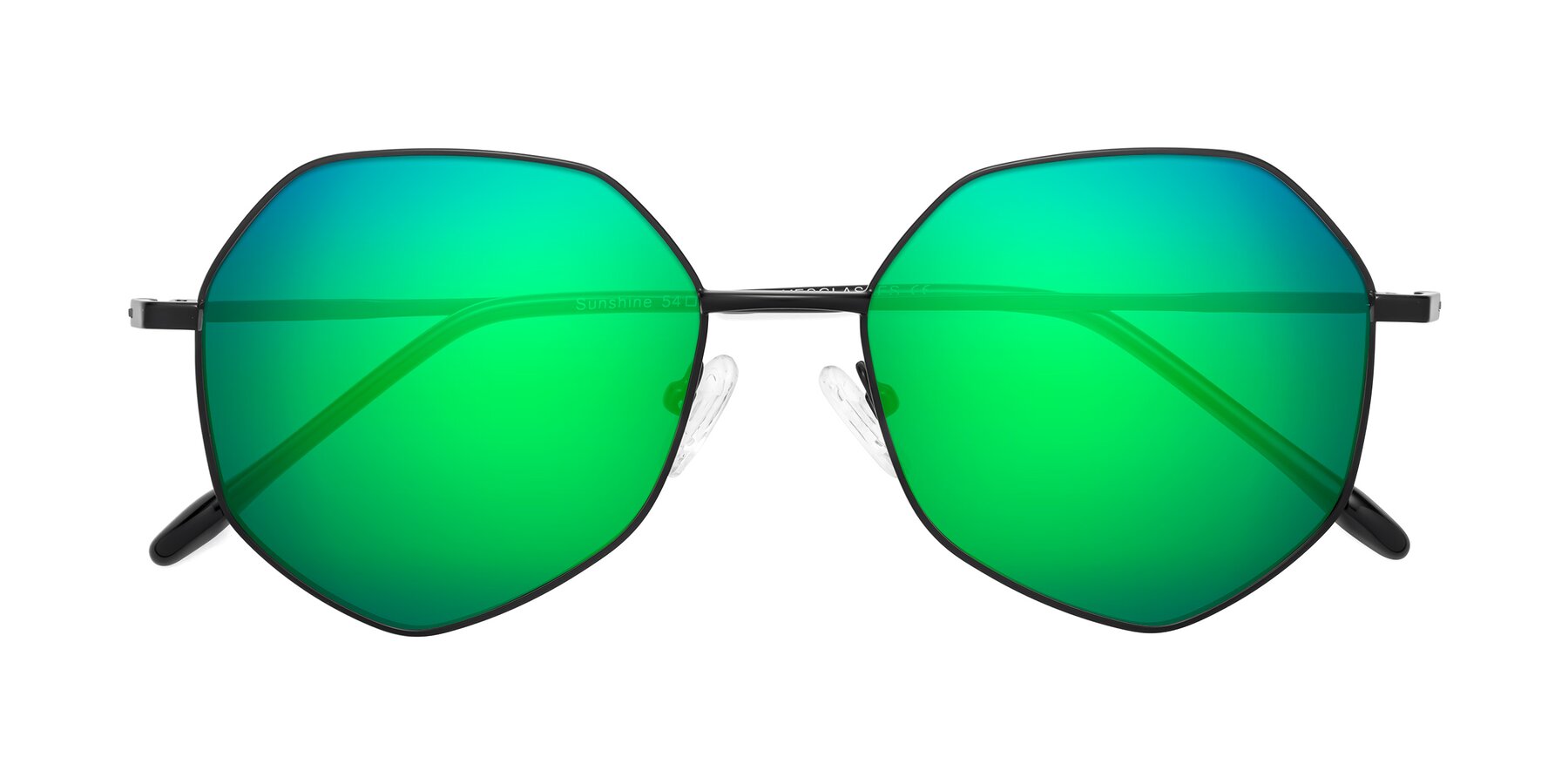 Folded Front of Sunshine in Black with Green Mirrored Lenses