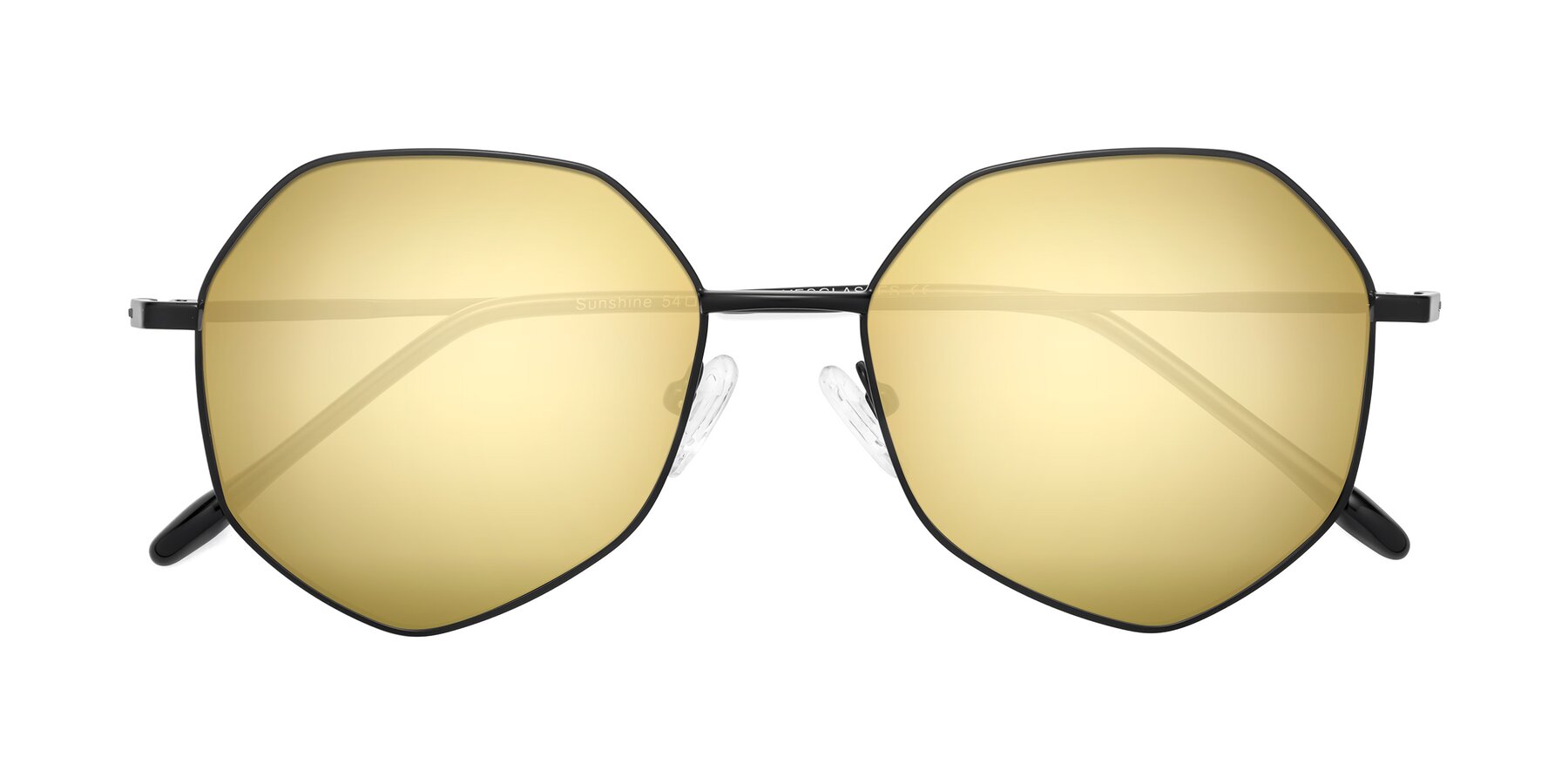 Folded Front of Sunshine in Black with Gold Mirrored Lenses