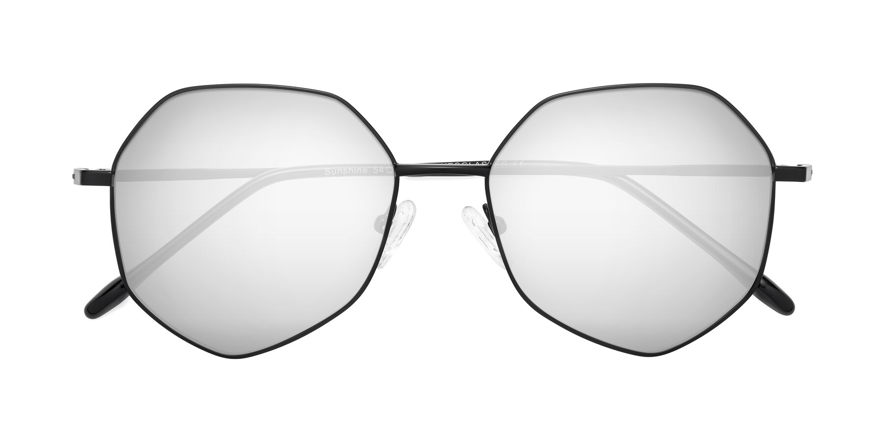 Folded Front of Sunshine in Black with Silver Mirrored Lenses