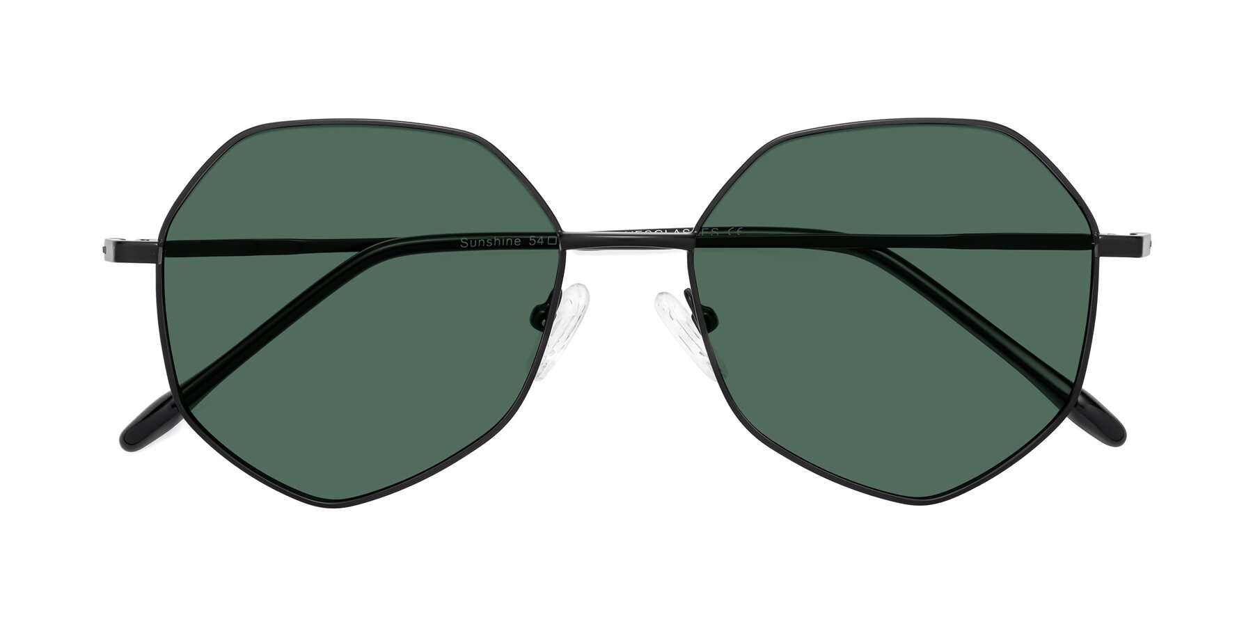 Folded Front of Sunshine in Black with Green Polarized Lenses