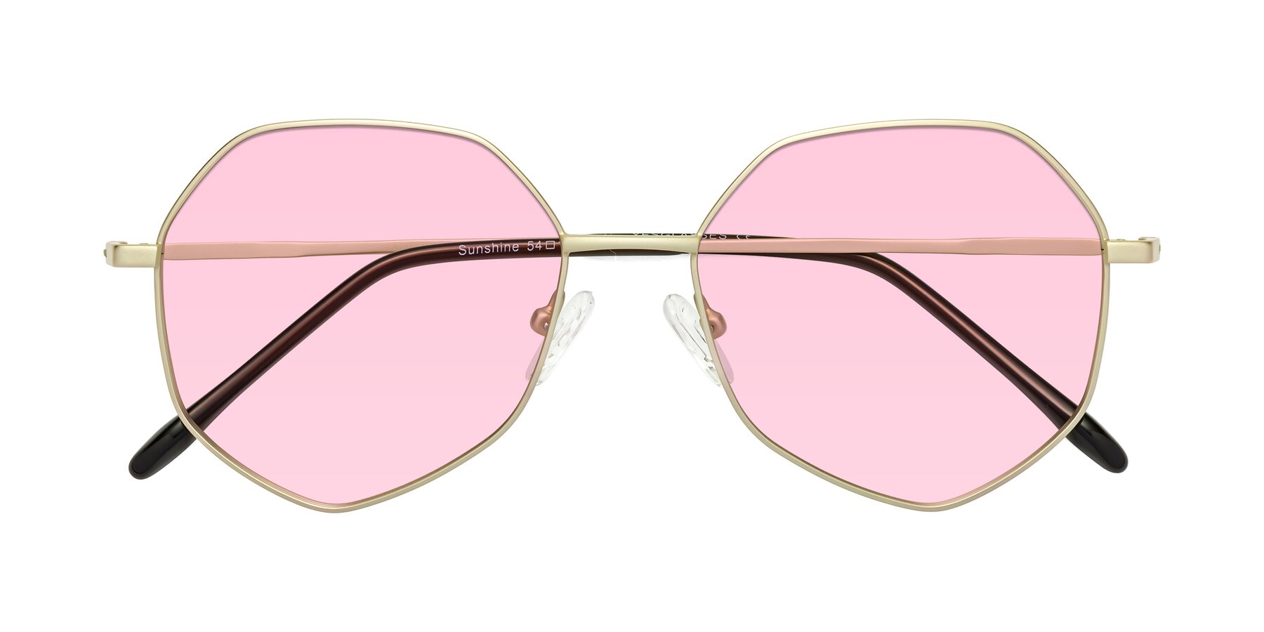 Folded Front of Sunshine in Light Gold with Light Pink Tinted Lenses