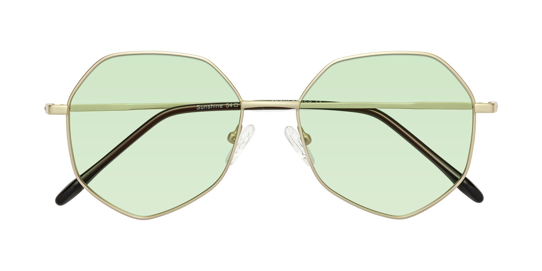 Folded Front of Sunshine in Light Gold with Light Green Tinted Lenses