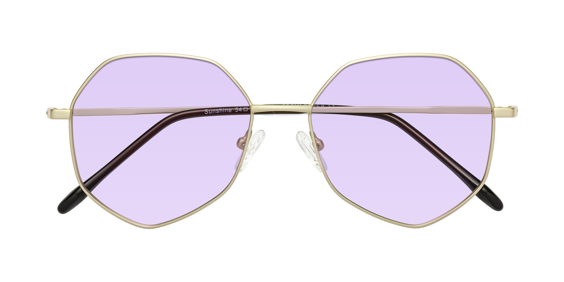 Folded Front of Sunshine in Light Gold with Light Purple Tinted Lenses