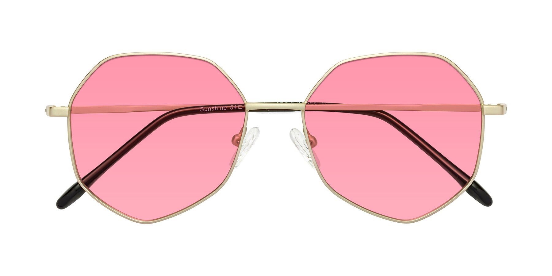 Folded Front of Sunshine in Light Gold with Pink Tinted Lenses